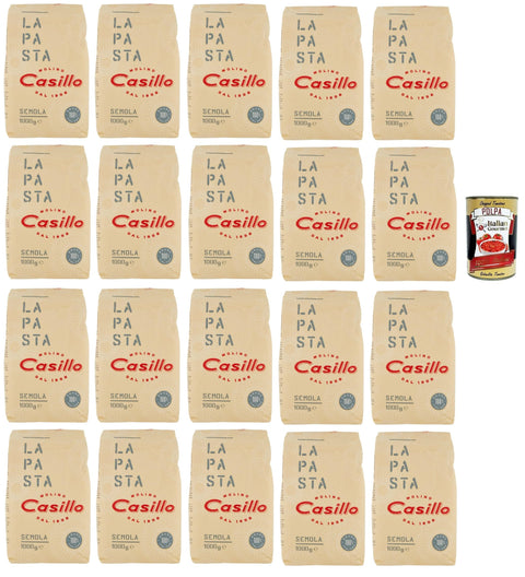 Molino Casillo, Semola di Grano Duro "La pasta", durum wheat semolina, 100% Italian, ideal for preparing pasta with an authentic flavour, 20 x 1 kg + Italian Gourmet polpa 400 g