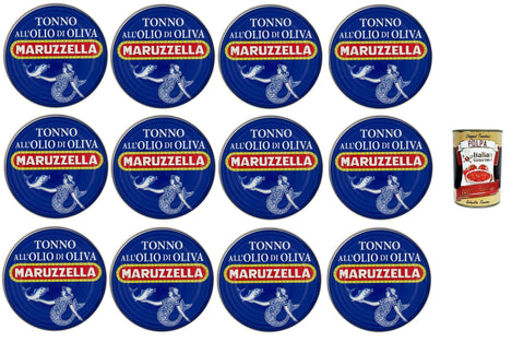 MARUZZELLA Tonno in olio d'oliva Tuna in Olive Oil 12 x 200 g + Italian Gourmet Polpa 400 g