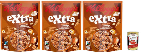 Cereali Extra "Nocciole Caramellate" | Try Caramelised Hazelnuts | Breakfast Cereals, Cereals with Crispy Oats | 3 x 375 g + Italian Gourmet Polpa 400 g
