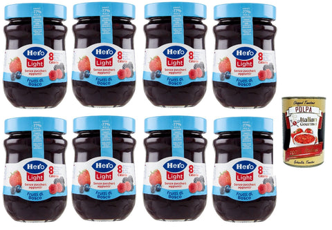 Hero Light Berry Jam, 8 Jars with 280 g, Jam and Additional Jam, High-Quality Fruits, No Preservatives and No Dyes + Italian Gourmet Polpa 400 g