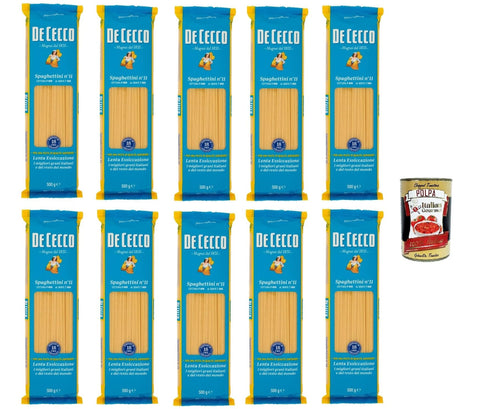 De Cecco Spaghettini N°11 100% Italian Pasta Noodles 10x 500g + Italian Gourmet Polpa 400g
