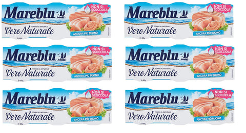 Mareblu Vero Naturale Tonno al Naturale Natural Tuna (3 x 60 g) Canned Tuna, Pack of 6