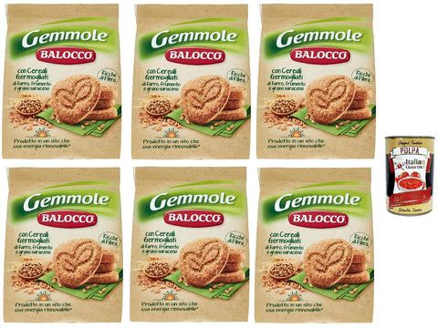 Balocco Gemmole Biscotti Integrali Whole Grain Biscuits Biscuits with a Blend of Fine Germinated Cereals and Brown Sugar Grains 6 x 700 g + Italian Gourmet Polpa 400 g
