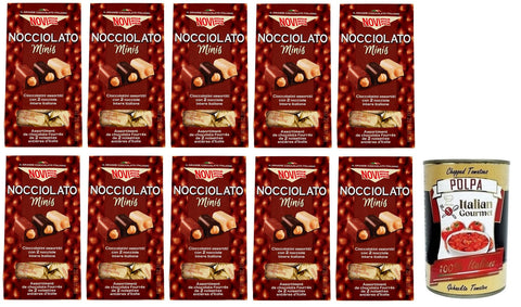 10 x Novi Nocciolato Minis, Gianduja Chocolate, Extra Dark Chocolate and White Chocolate with Two Whole Hazelnuts, 130 g Bag + Italian Gourmet Polpa di Pomodoro 400 g Tin
