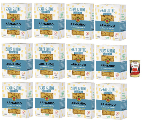 Armando, Il tubetto rigato senza glutine, gluten-free pasta with multicereals with corn, whole rice and quinoa - Tubetti rigate gluten free 12 x 400 g + Italian gourmet polpa 400 g