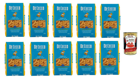 De Cecco Fusilli N°34, 100% Italian Pasta Noodles 10 x 500 g + Italian Gourmet Polpa 400 g