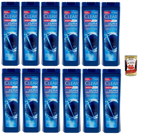 Clear Cura Quotidiana Men Shampoo for All Hair and Scalp Types, Daily Care Shampoo, 12 x 225 ml + Italian Gourmet Polpa 400 g