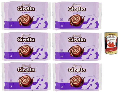 Bauli, Girella Spirale al Cioccolato, Cake Sweet Snack Baked Goods with Cocoa Filling, No Preservatives and Dyes with Only Natural Flavours 6 x 280 g + Italian Gourmet Polpa 400 g