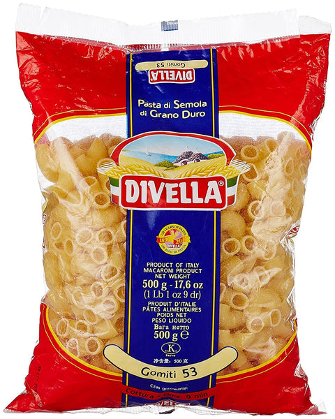 Divella Gomiti N. 53 Durum Wheat Semolina Pasta, Italian Pasta, 500 g Pack + Italian Gourmet Polpa di Pomodoro 400 g Tub, Pack of 24