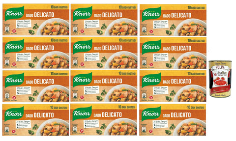 12x knorr Delicato Dado Brodo Soup Cubes Broth Gentle 10 pz, Sustainable Vegetable Broth, Gluten-Free, Lactose and Preservatives, for Soups and Grilled Meat + Italian Gourmet Polpa 400 g
