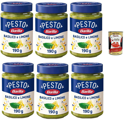 Barilla Pesto Basil & Lemon - 6 Glasses × 190g - Fresh Pesto with 100% Italian Basil & Lemon Note, Ready to Serve for Pasta, Bruschetta, Dips & Salads - + Italian Gourmet Polpa