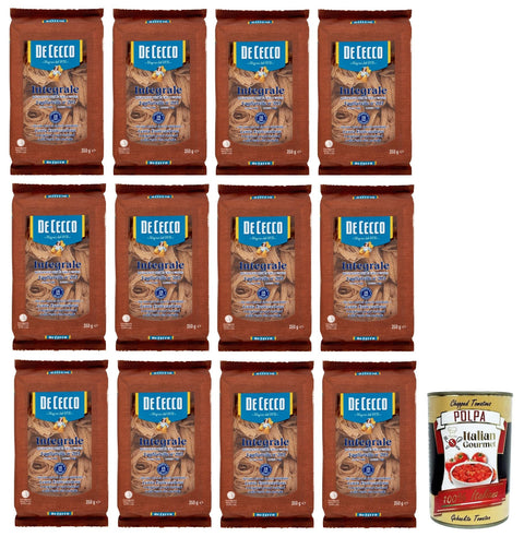 12 x Pasta De Cecco Integrale Tagliatelle, Full Grain Italian Noodle N° 203 250 g + Italian Gourmet Polpa 400 g