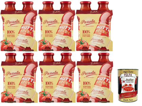 Mutti Passata di Pomodoro, Tomato Paste Tomato Sauce 100% Italian, Tomato 100%, 12x 400g + Italian Gourmet Polpa 400g