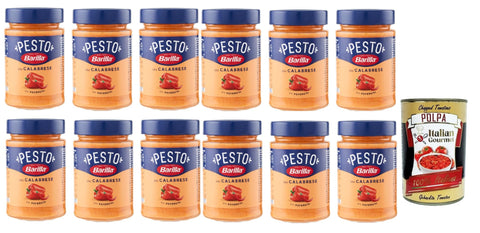 12 x Barilla Pesto alla Calabrese 190 g, Gluten-Free Italian Pasta Sauce with Peppers, Peppers, Ricotta, Pecorino Romano and Grana Padano, Pasta Sauce, Red Pesto + Italian Gourmet Polpa 400 g