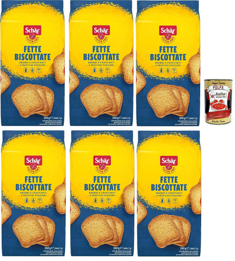 Schär, fat biscottate, senza glutine, rusks gluten-free, specially developed for people with gluten intolerance, 6 x 260 g + Italian gourmet polpa 400 g