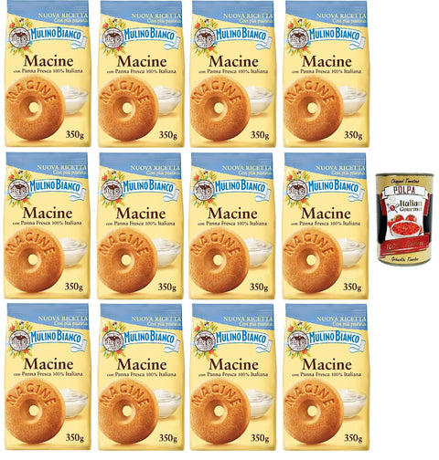 12 x Mulino Bianco Macine Biscuits with 100% Italian Fresh Cream 350 g Biscuits Cookies + Italian Gourmet Polpa 400 g