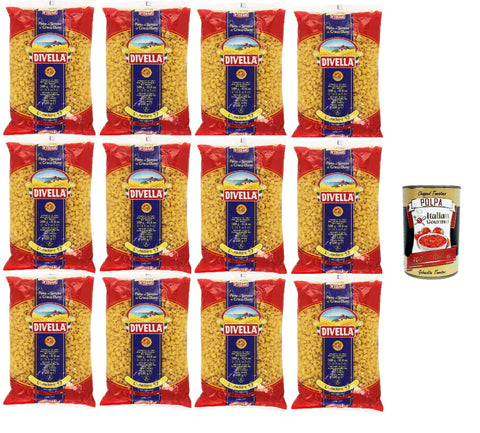 Divella Pasta 100% Italian Lumachine 52, Durum Wheat Semolina Pasta, Cooking 7 Minutes 12 x 500 g + Italian Gourmet Polpa 400 g