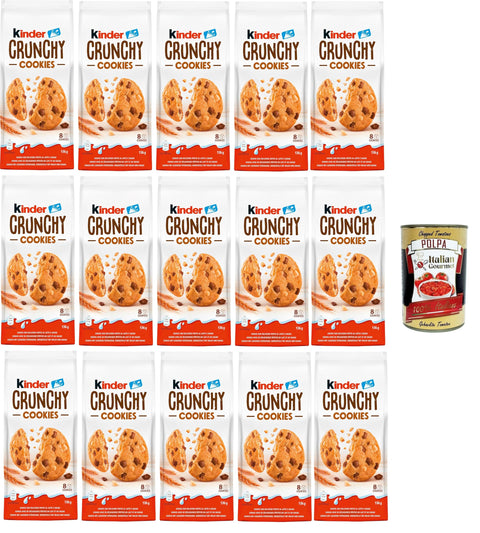 Kinder Crunchy Cookies - Crunchy Biscuits with Milk & Cocoa Pieces, 15 x 136 g - Delicious Biscuit Snacks for the Whole Family + Italian Gourmet Polpa
