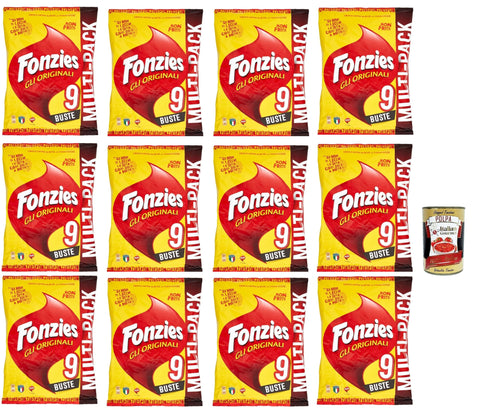 12 x Fonzies Fonzies The Original Crispy Corn Snack with Cheese Multipack - 9 Bags, 212 g + Italian Gourmet Polpa 400 g