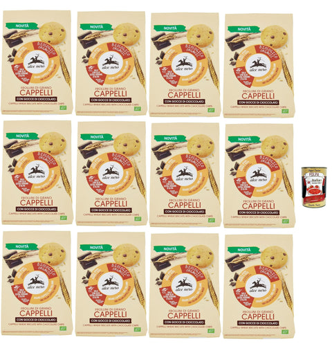 Alce Nero Frollini di grano Cappelli con gocce di cioccolato wheat biscuits with dark chocolate drops biscuits 12 x 250 g + Italian Gourmet polpa 400 g