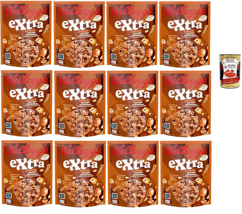 Cereali Extra "Nocciole Caramellate" | Try Caramelised Hazelnuts | Breakfast Cereals, Cereals with Crispy Oats | 12 x 375 g + Italian Gourmet Polpa 400 g