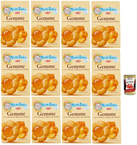 Mulino Bianco Dolcetti Gemme Follini Biscuits with 100% Italian Apricot Jam, 12 x 200 g + Italian Gourmet Polpa 400 g