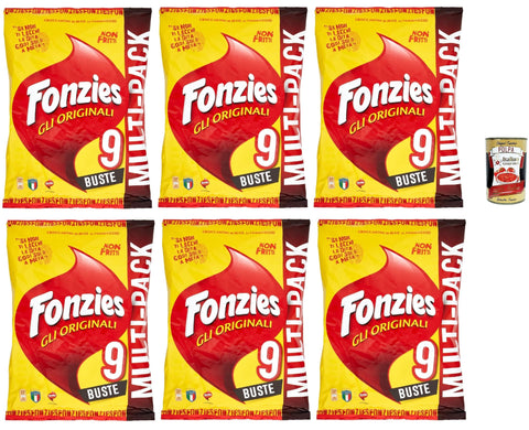 Fonzies Gli Originali Multi-Pack 6 x 211g | 9 Mini Bags Per Pack, Corn Snack Cheese Flavour, Crispy Not Fried - Supply for Aperitivo, Party, Lunch Box + Italian Gourmet Polpa