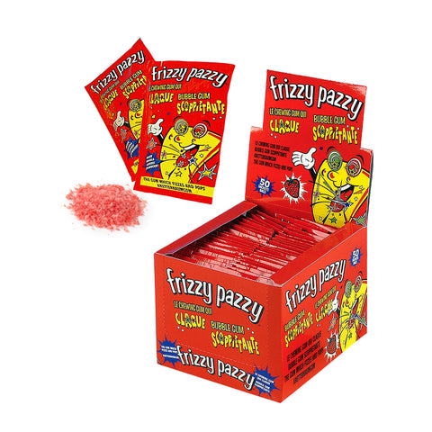 CASA DEL DOLCE Frizzy Pazzy Strawberry, 7g Sachets, Display of 50 Pieces, Bubble Gum Cracking, Made in Italy, Birthday and Party Gift Idea