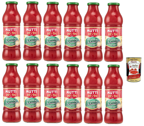 Mutti Passata di Pomodoro, Italian Tomato Sauce, 12 Bottles x 700g, 100% Italian Tomatoes, + Italian Gourmet Poolpa 400g