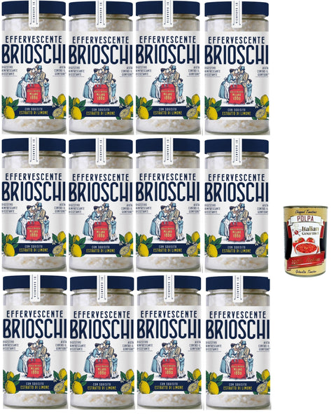 Brioschi Digestivo, Refreshing and Thirsty Digestion, Lime Refreshing Digestive Dissolution with Lemon Flavour, 12 x 200 g + Italian Gourmet Polpa 400 g