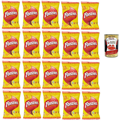 Fonzies Gli Originali Corn Snack Cheese Flavour 20 x 40 g | Crispy, Not Fried - Mini Bag for Aperitivo, Lunch Box, Party - Italian Cult Snack Storage Pack + Italian Gourmet Polpa
