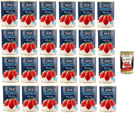 Cirio Pelati, Peeled Tomatoes, Tomato Sauce from Italy Cans, 100%, 100% Italian, 24 x 400 g + Italian Gourmet Polpa 400 g