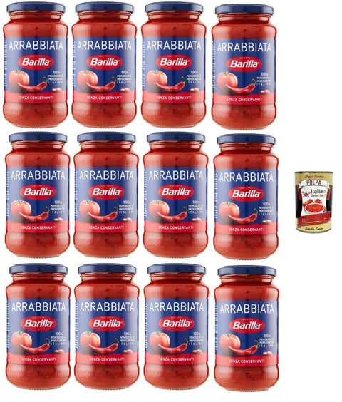 Barilla Arrabbiata Pasta Sauce - 12 x 400g (4.8kg) | With Italian Tomatoes & Chili, Spicy Slice Ready to Serve - Ideal for Spaghetti & Penne, Family Supply + Italian Gourmet Polpa