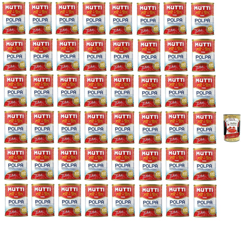 Mutti Polpa - Finest Tomato Pulp in Pieces - 100% Italian Tomatoes from Parma - Aromatic & Versatile for Pizza, Pasta, Sauces - Gentle 48 x Tin 400 g + Italian Gourmet Polpa 400 g