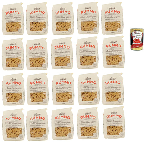 Rummo Tubetti rigati n° 72 Pasta Lenta Lavorazione pasta made of durum wheat semolina bronze drawing 20 x 500 g + Italian Gourmet polpa 400 g