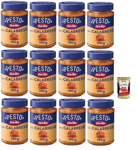 Barilla Pesto alla Calabrese 190 g - Pack of 12 | Spicy Creamy with Pepper & Chili, Ideal for Pasta, Bruschetta & Dips - Italian Quality + Italian Gourmet Polpa