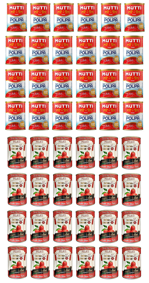 Pomodori Italiani Mutti Polpa Tomato Paste + Italian Gourmet Pelati Italian Peeled Tomatoes (48 x 400g)