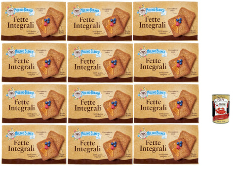 Mulino Bianco Fette Biscottate Le Integrali 12 x 630 g Whole Grain Rusk Biscuits, Breakfast Biscuits, Rusks Baked Bread + Italian Gourmet Polpa 400 g