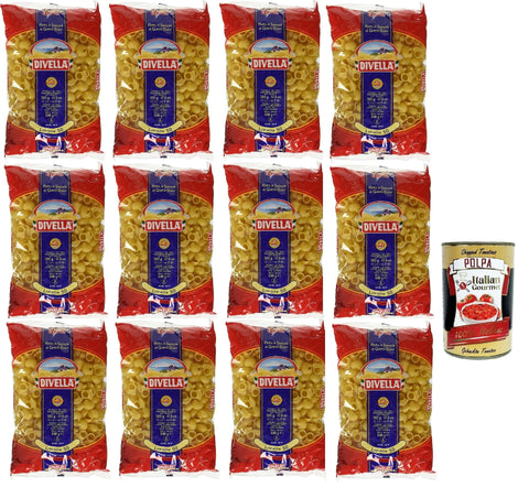 Divella Pasta 100% Italian Lumache 50, Durum Wheat Semolina Pasta, Cooking 8 Minutes 12 x 500 g + Italian Gourmet Polpa 400 g