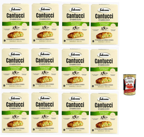 Falcone Cantucci al Pistacchio e Cedro, Biscuits with Pistachio Cedar Lemon from Italy, Total Pastries, 12 x 200 g + Italian Gourmet Polpa 400 g