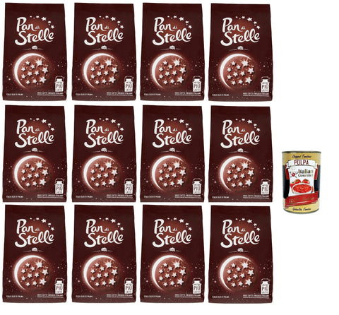 Mulino Bianco Biscotti Pan di stelle 12 x 350 g Italy Biscuits Cookies Cakes, Breakfast Biscuits, Cocoa Biscuit Hazelnuts and 100% Fresh Milk + Italian Gourmet Polpa 400 g