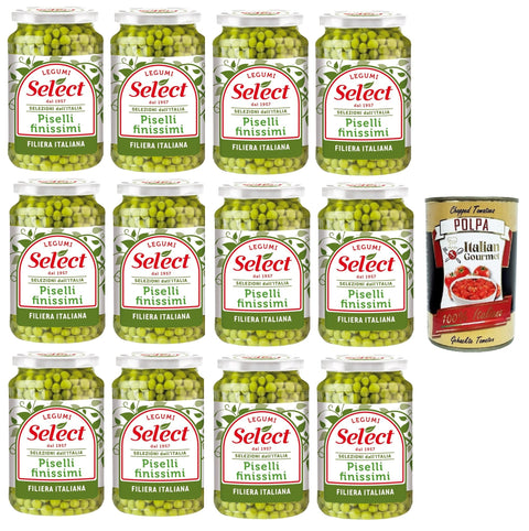 Select Piselli Finissimi Selezione dall'Italia Very Fine Pea Selection from Italy 12 x 360 g + Italian Gourmet Polpa 400 g