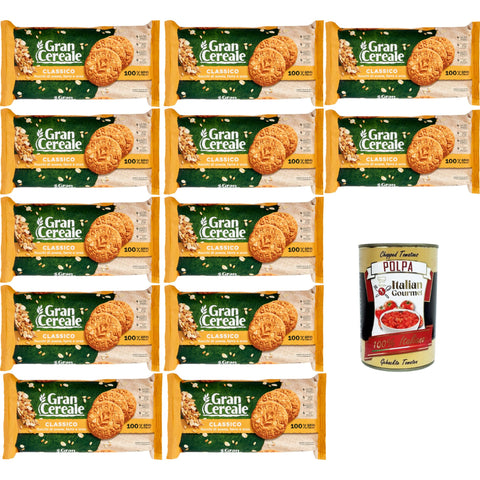 GranCereale Classico 12 x 500 g - Crispy Whole Grain Biscuits from Italy, No Palm Oil, High Fibre, Recyclable Packaging - Breakfast & Snack + Italian Gourmet Polpa
