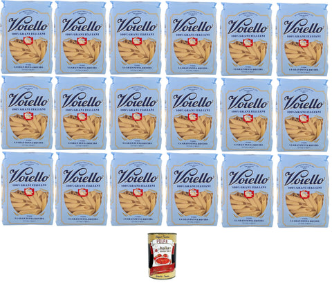 Voiello Gran Penna Ruvida No. 200 - Short, Rough Pasta Made from 100% Italian Grano Aureo, Bronze-Drawn, Robust Consistency - Cooking Time 14 Minutes - 18 x 500 g + Italian Gourmet Polpa