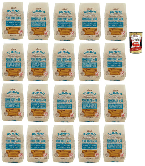 Rummo Pasta Penne Rigate N° 66 Senza Glutine, Gluten Free, 100% Italian Pasta Noodles Gluten-Free 20 x 400 g + Italian Gourmet Polpa 400 g