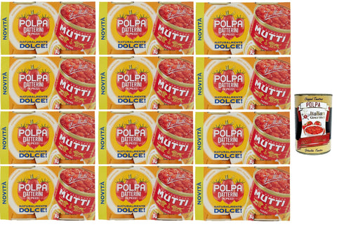 Mutti Polpa di pomodoro datterini Dolce Sweet Datterini Tomato Paste, Tomato Pulp Tomato Sauce 100% Italian 24 x 300 g + Italian Gourmet Polpa 400 g