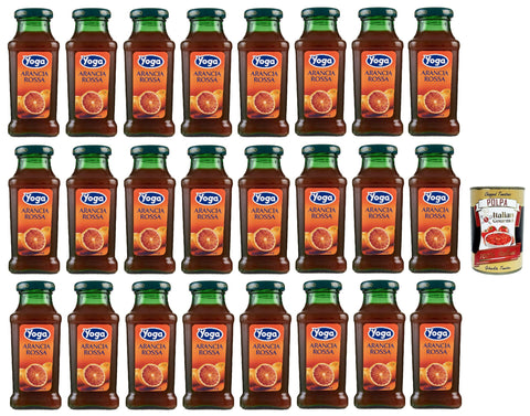 Yoga Magic Bar Bottle Fruit Juice Arancia Rossa, Blood Orange Fruit Juice 24 x 200 ml + Italian Gourmet Polpa 400 g