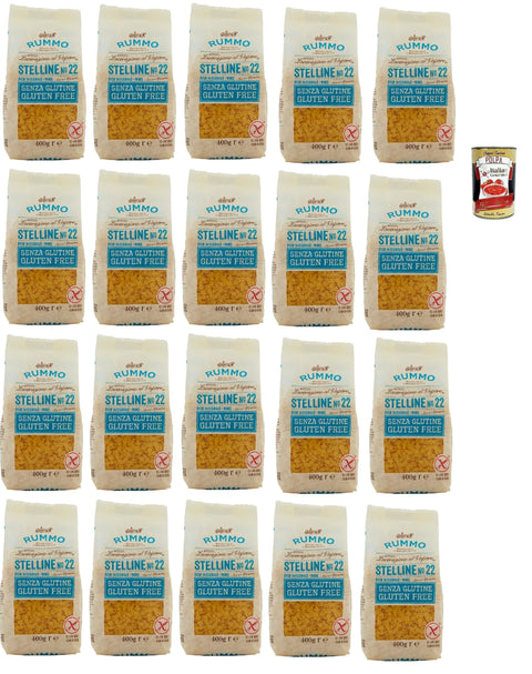 Rummo Pasta Noodles Gluten Free Stelline N° 22, Bronze Drawn Glutein-Free, Perfect for People with Celiac Disease or Gluten Intolerance, 20 x 400 g + Italian Gourmet Polpa 400 g