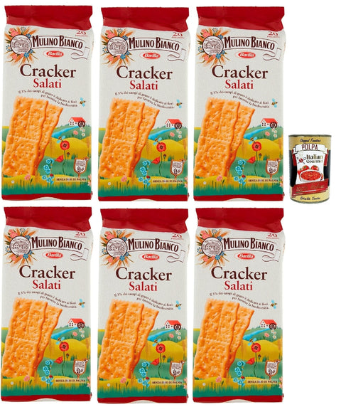Mulino Bianco Cracker Salati Savoury Salt Cracker with Sustainable Flour 6 x 500 g + Italian Goumet Polpa 400 g