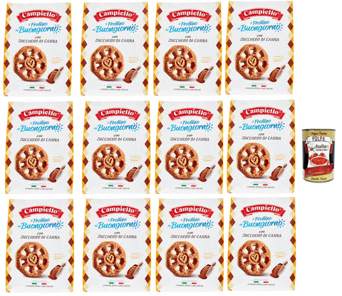 Campiello il Frollino del Buongiorno con zucchero di canna, shortbread with brown sugar, biscuits cookies 100% Italian biscuits 12 x 700 g + Italian gourmet polpa 400 g